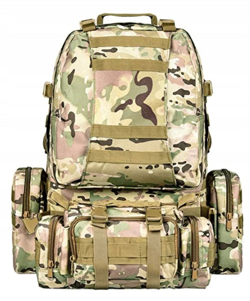 Rucsac militar pentru drumetie, impermeabil, ultra usor, 4 in 1, 50litri, culoare combat camuflaj