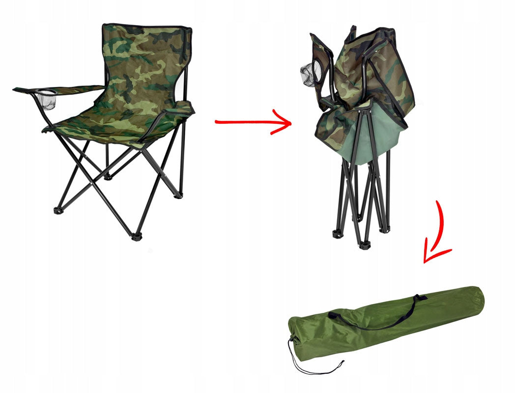 Scaun pliabil camping sau pescuit Sersimo, suport pahar, camuflaj