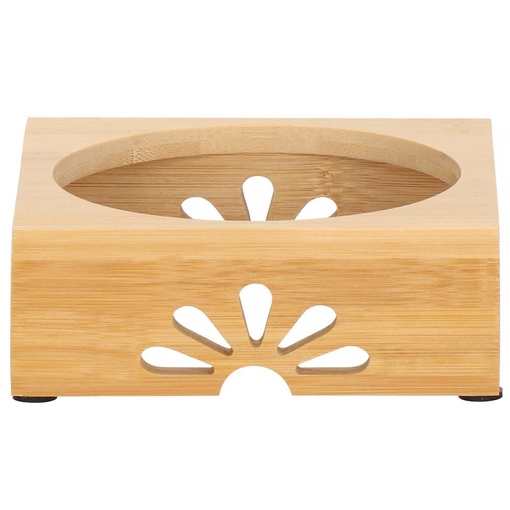 Castron ceramica, bol, pentru caine sau pisica, cu suport din bambus, 15cm