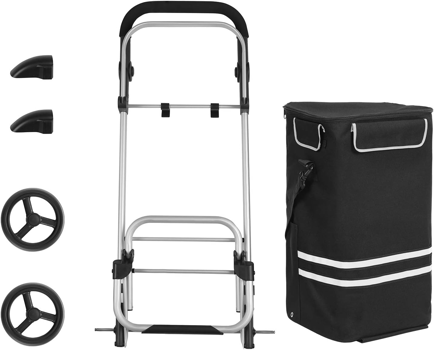 SONGMICS Carucior de cumparaturi piata, pliabil, compartiment frigorific, multifunctional, 44x35x100 cm, negru