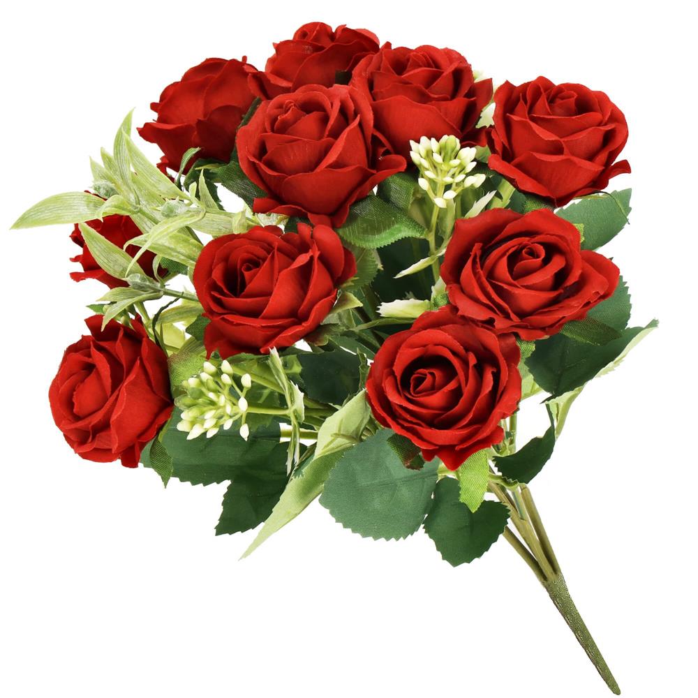 Buchet de flori artificiale din poliester, 10 fire trandafiri, 30cm, rosu