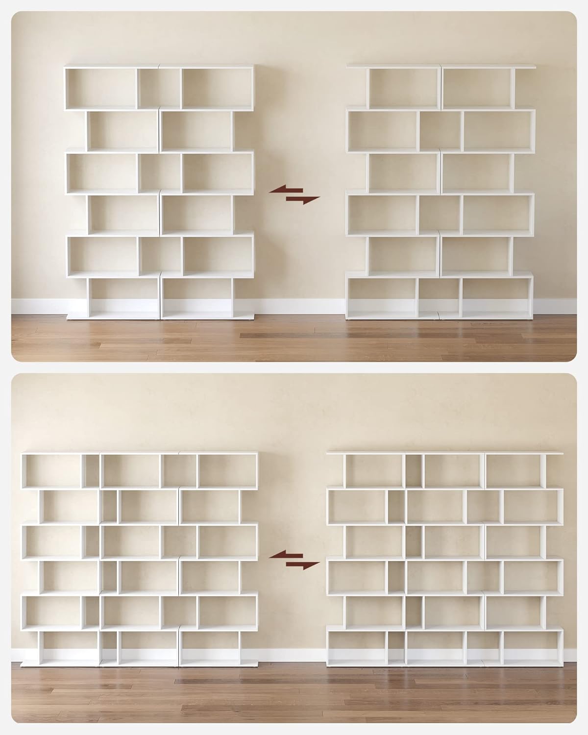 VASAGLE Biblioteca, raft cu 6 unitati de depozitare, pentru living, din lemn, 24x190x70cm, alb
