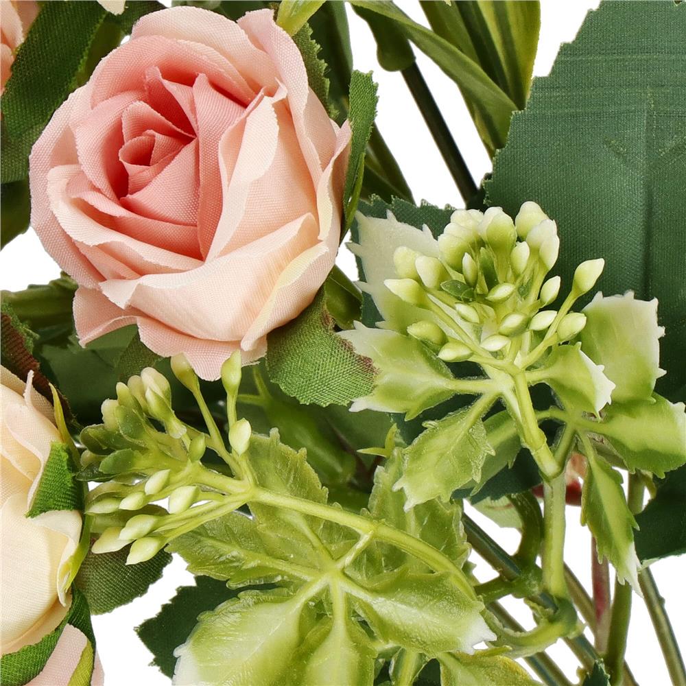 Buchet de flori artificiale din poliester, 10 fire trandafiri, 29cm, roz