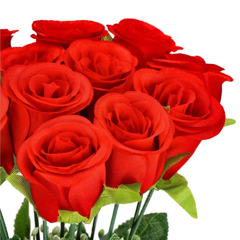 Buchet de flori artificiale din poliester, 12 fire trandafiri, 38cm, rosu