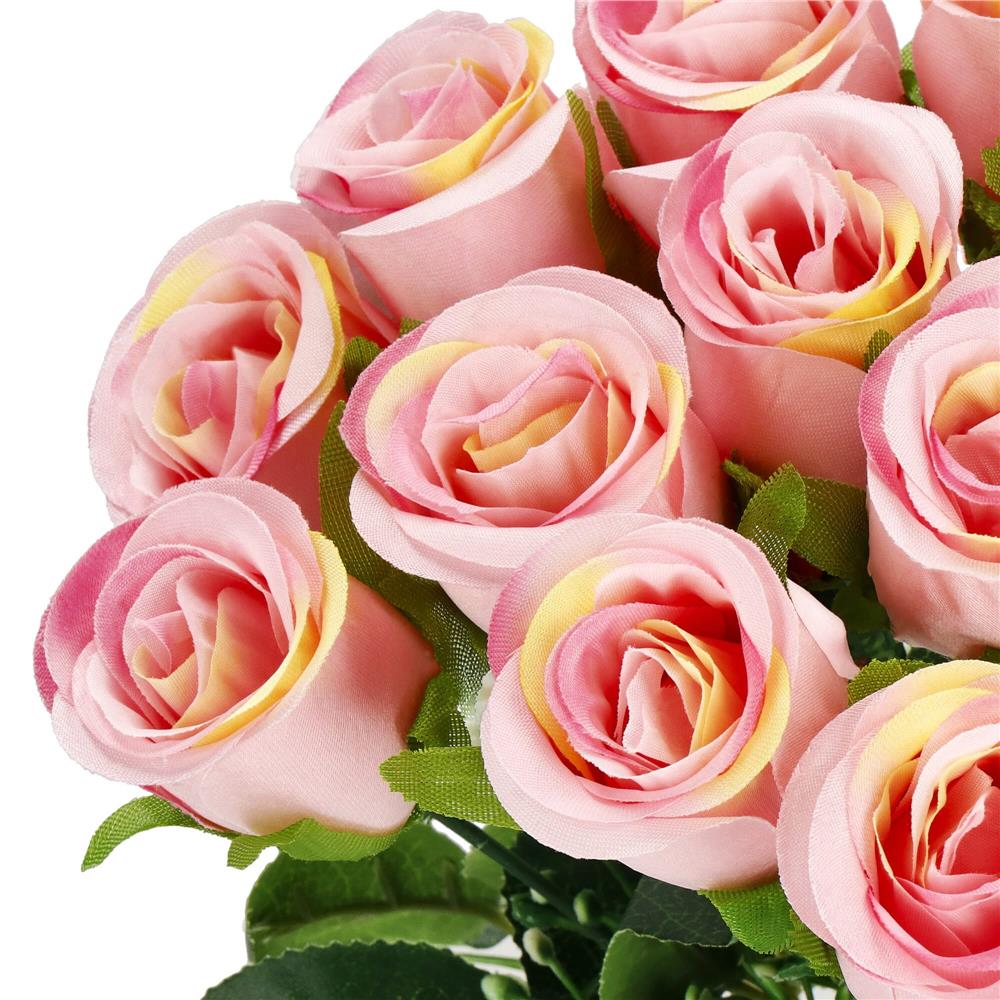 Buchet de flori artificiale din poliester, 12 fire trandafiri, 38cm, roz - 10