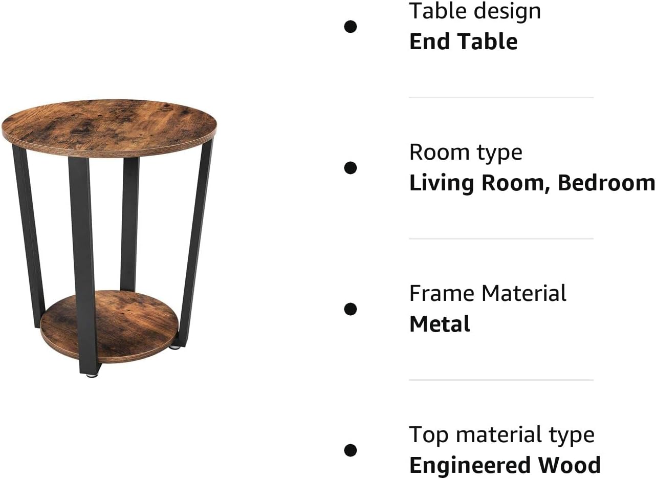 Masa de cafea rotunda cu cadru de otel, stil industrial, 50x57cm, maro rustic si negru