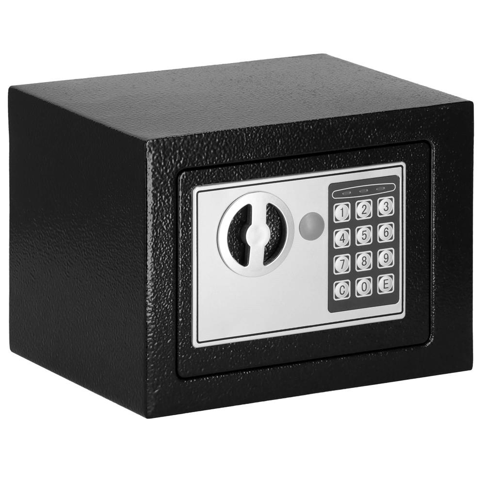 Seif electronic standard cu cifru si cheie, 170x230x170 mm, Otel, Negru