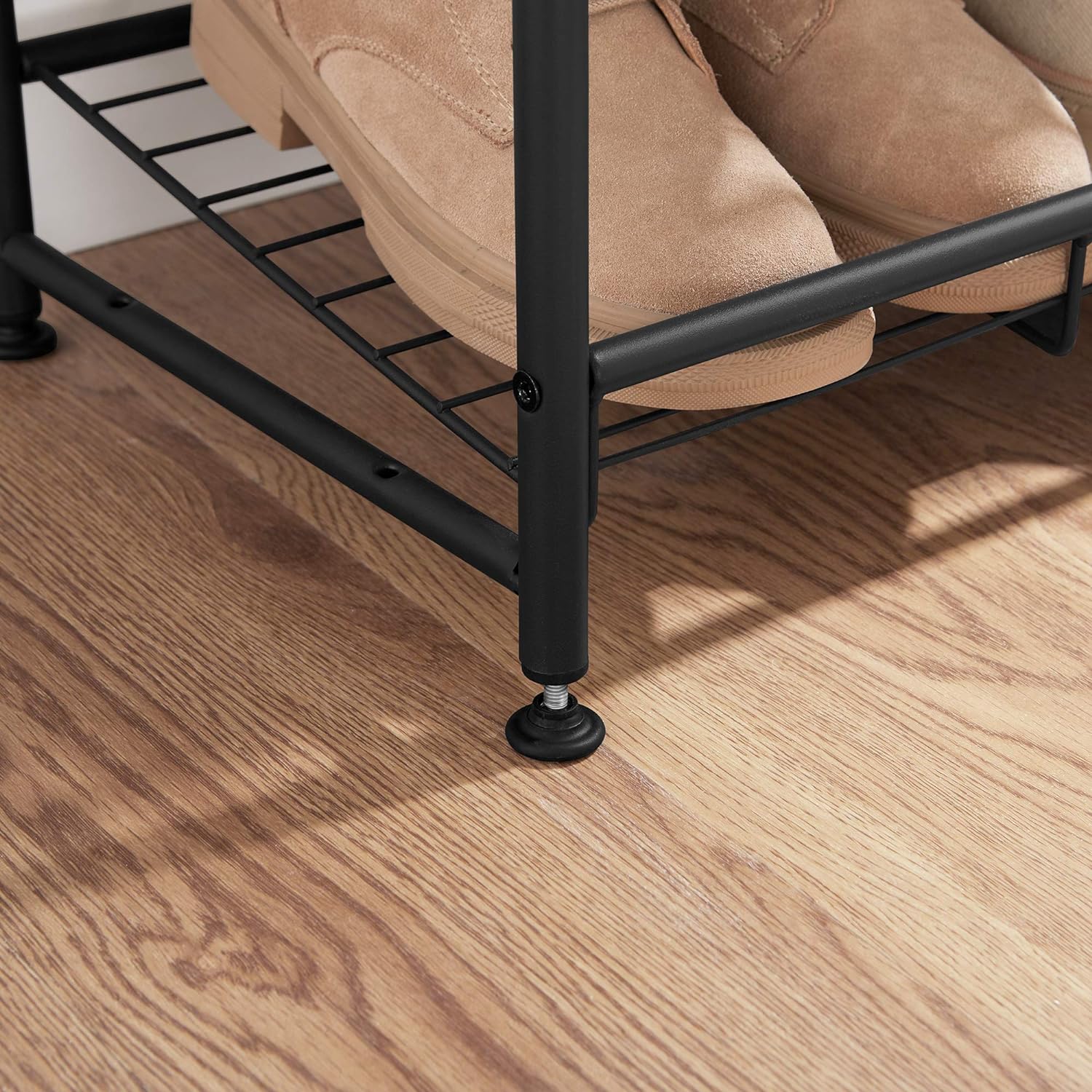 Raft de depozitare pantofi, din metal, pe 3 niveluri, cu rafturi unghiulare reglabile, 28x69x50cm, negru