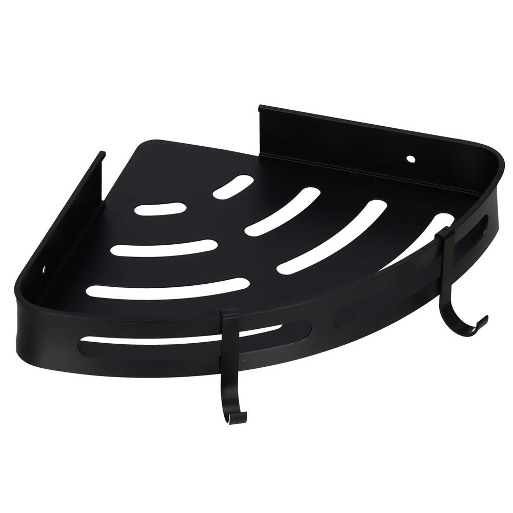 Set de 2 rafturi de baie pentru colt cu 2 sisteme instalare pe perete, aluminiu, 27x20x4cm, negru
