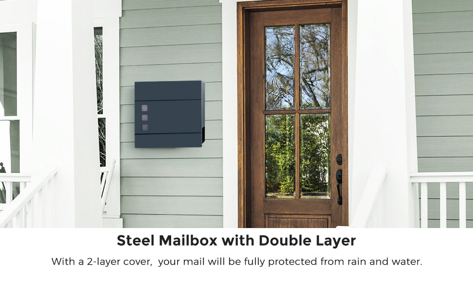 SONGMICS Cutie postala de exterior, pentru gard sau perete, din otel zincat, cu incuietoare, 37x11x37cm, gri