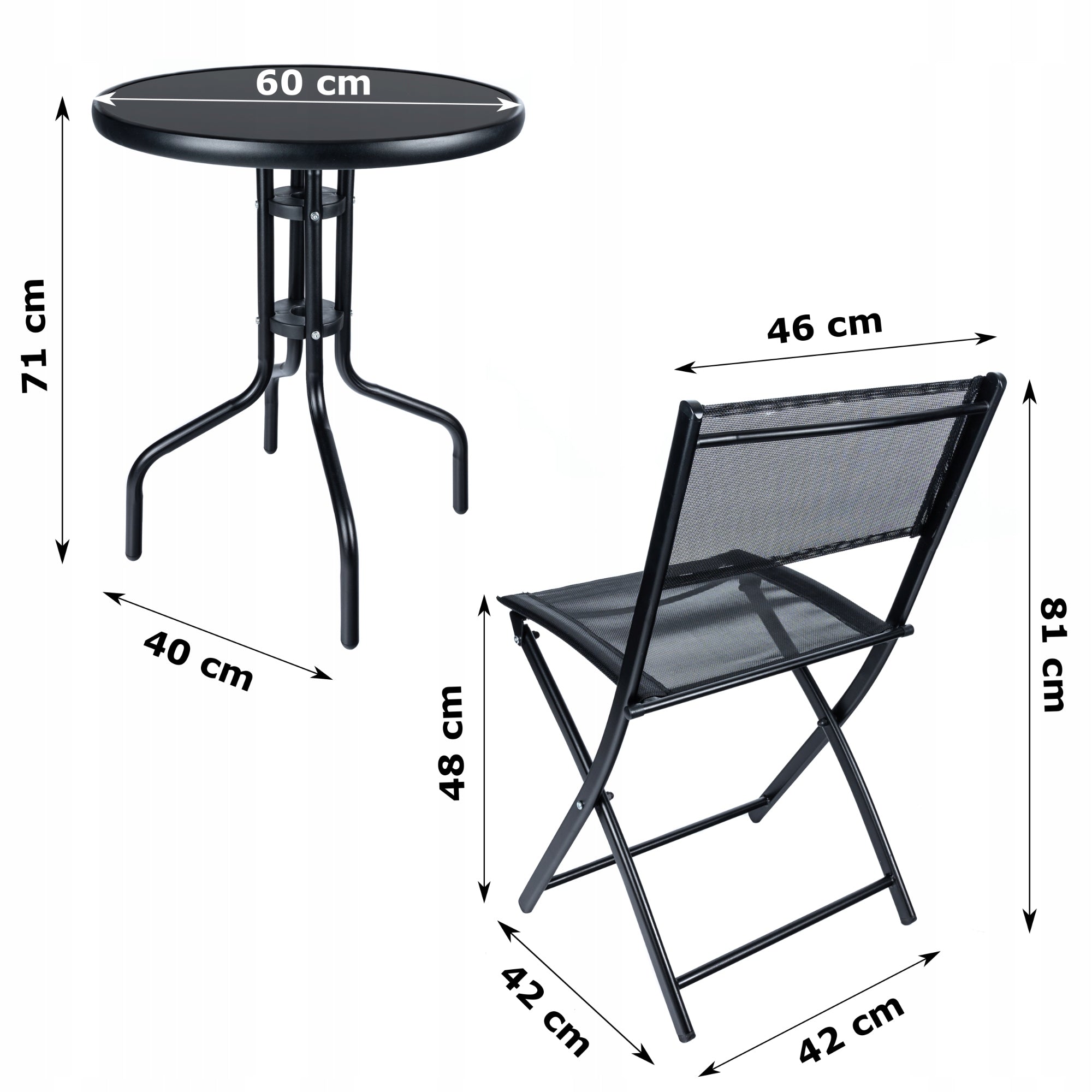 Set mobilier gradina Oneiro, 2 scaune pliabile, 1 masa, negru