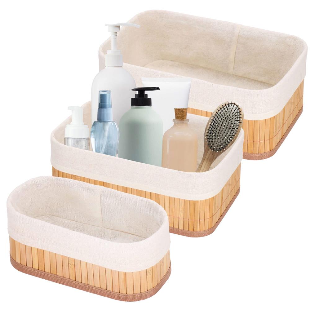 Set 3 cutii organizatoare din bambus, diverse dimensiuni, maro