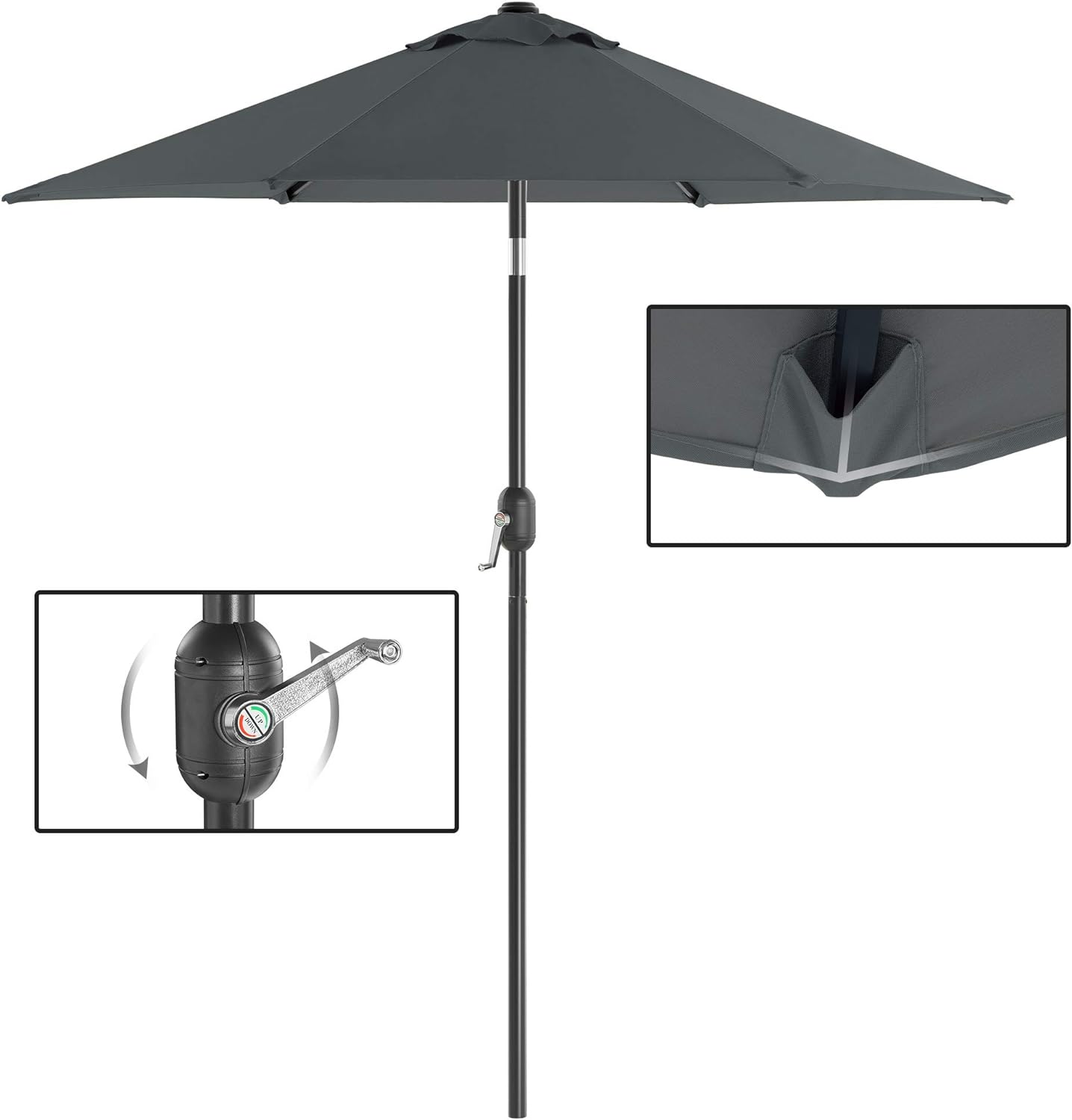 SONGMICS Umbrela de gradina 200 cm, inclinare dubla 30°, poliester UPF 50+, cadru metalic, gri