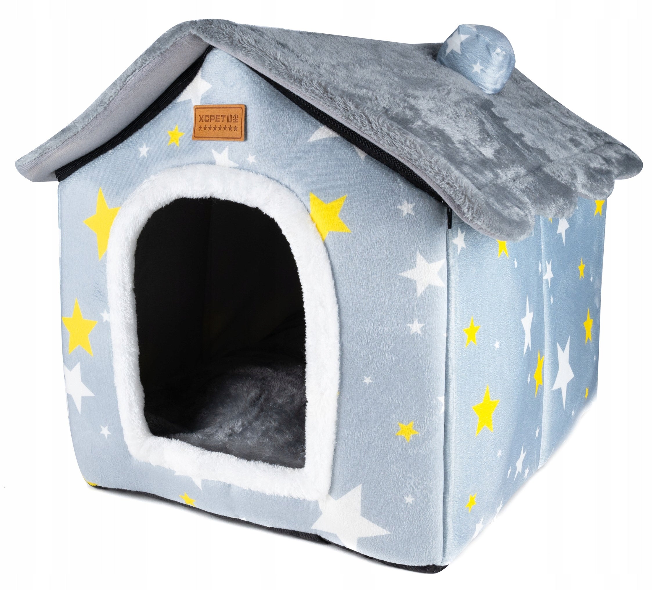 Cusca pentru pisici sau caini de talie mica, pentru interior, din catifea si bumbac, perna inclusa, 52x43x50cm