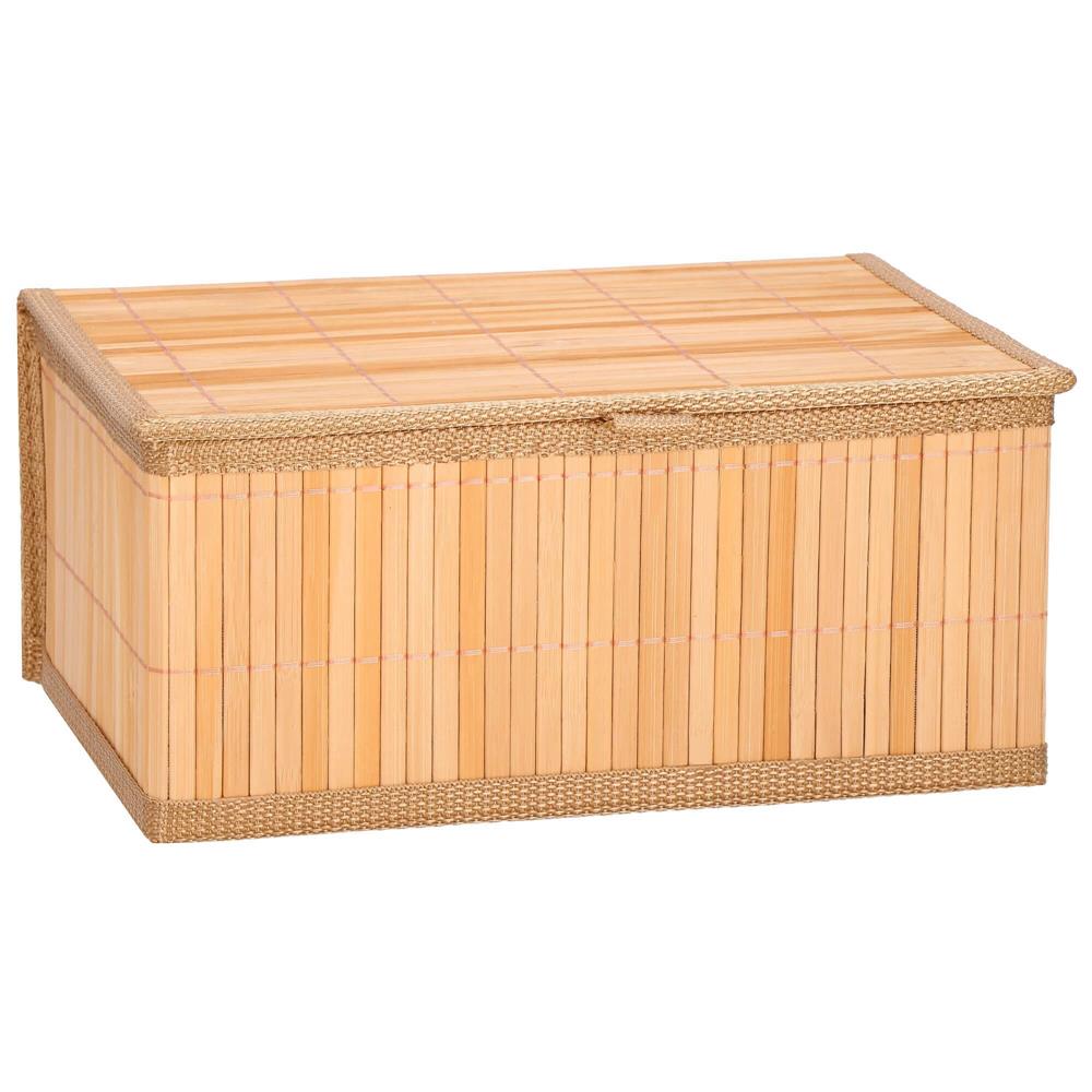 Set 3 cutii organizatoare din bambus, cu capac, diverse dimensiuni, maro