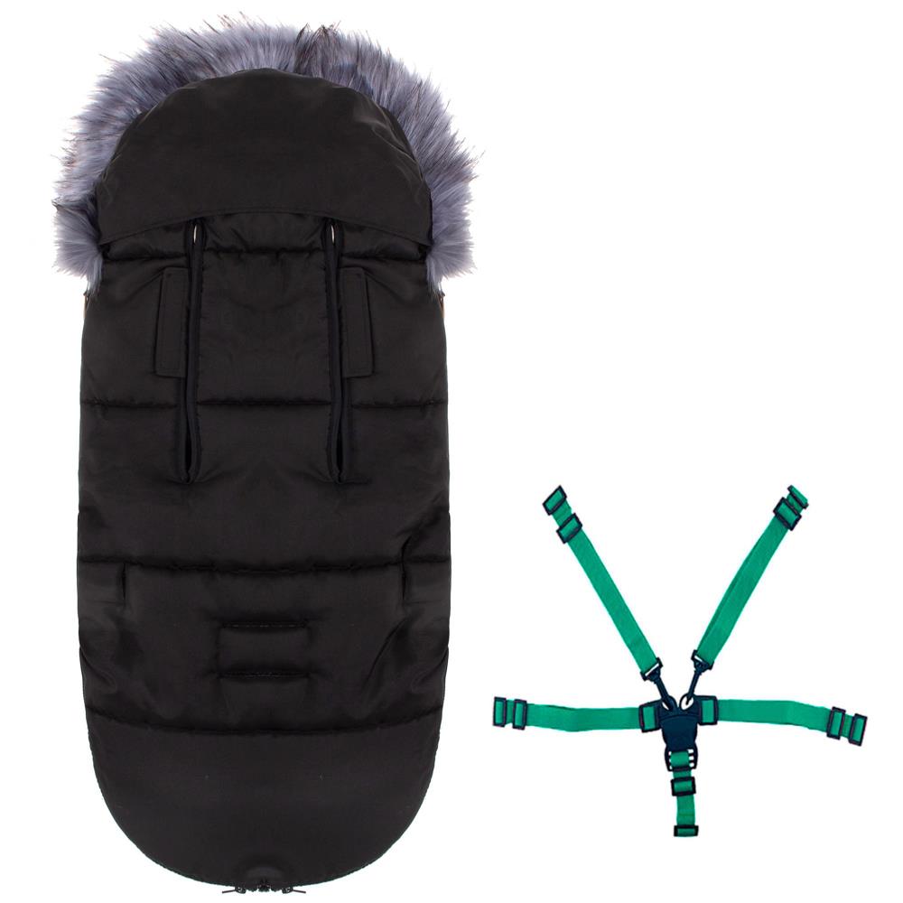 Sac iarna de bebelusi pentru carucior, marime universala, cu gluga, 90x45cm, negru