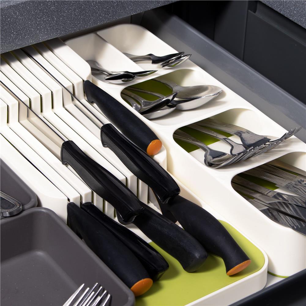 Organizator cutite pentru sertar, 9 compartimente, 40x14cm, alb