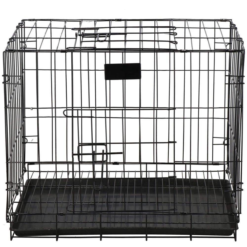 Cusca pentru animale, 2 usi, Pliabila din metal, L, Negru, 59x50x42 cm