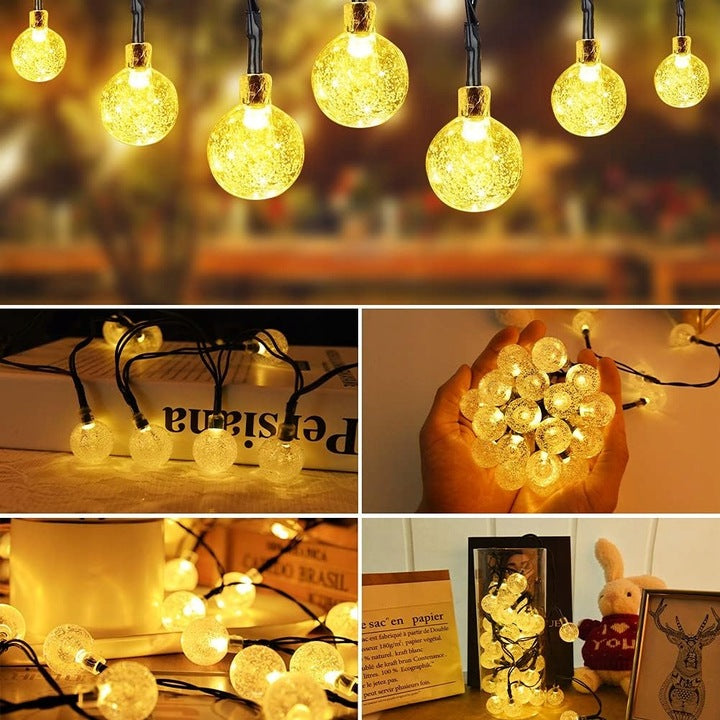 Ghirlanda luminoasa, LED, 100 becuri mici, 10m, incarcare solara, lumina alb cald