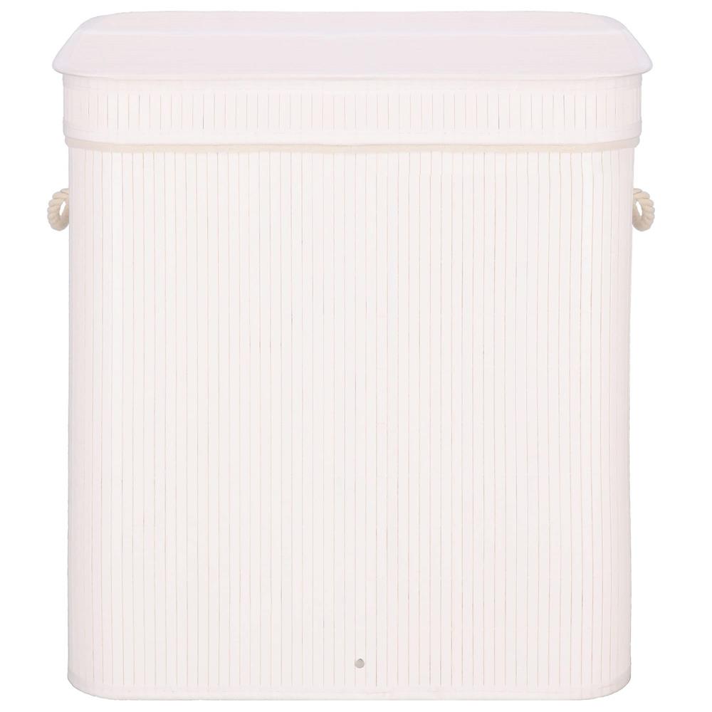 Cos de rufe din bambus cu capac, 2 compartimente, sac detasabil, volum 100L, 54x35x60cm, alb - 10