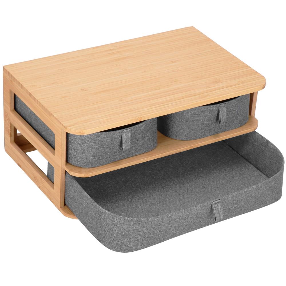 Cutie organizare din bambus, cu 3 sertare detasabile, 16x36x23cm, maro