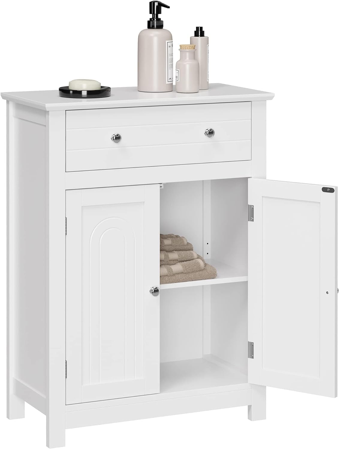 VASAGLE Dulap de depozitare pentru baie, cu sertar si spatiu de depozitare cu 2 usi, 60x30x80cm, alb