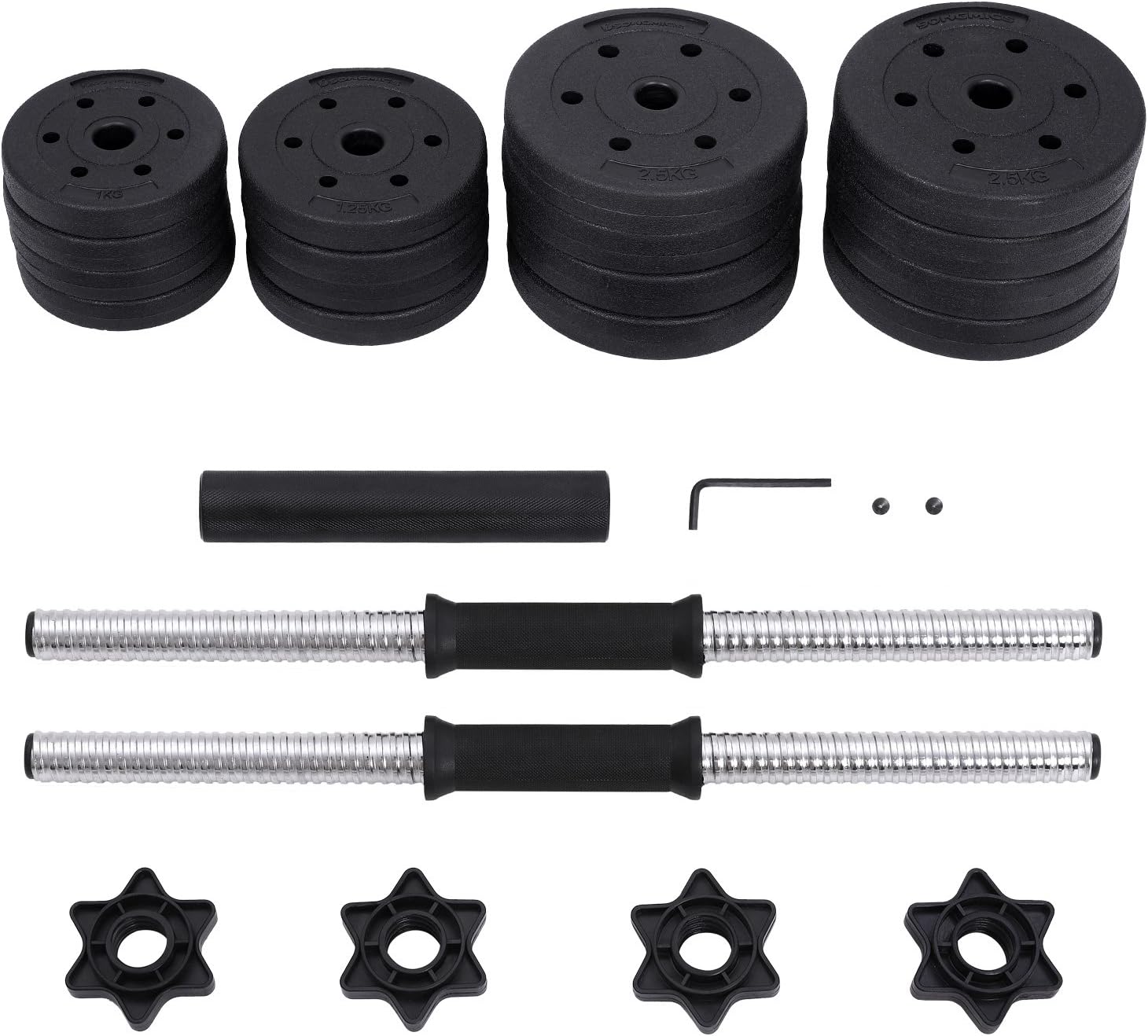 SONGMICS Set gantere si haltera reglabile 2x15kg cu bara din otel