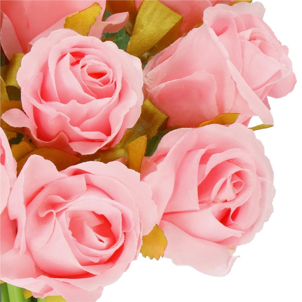 Buchet de flori artificiale din poliester, 12 fire trandafiri, 26cm, roz - 7