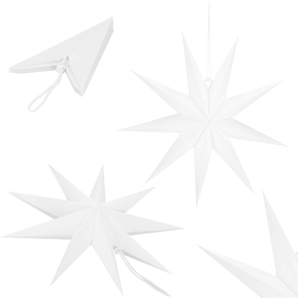 Stea decorativa 3D din hartie, cu 9 colturi, 60cm, alba