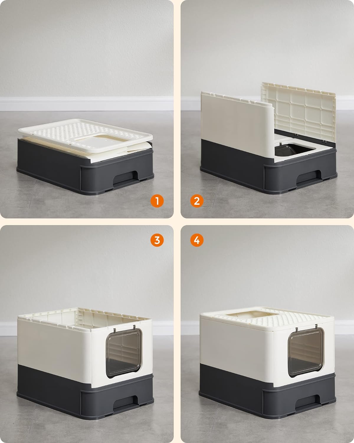 FEANDREA Litiera pentru pisici cu capac, tava extensibila, pentru pisici de pana la 15 kg, 54x43x38cm, bej negru