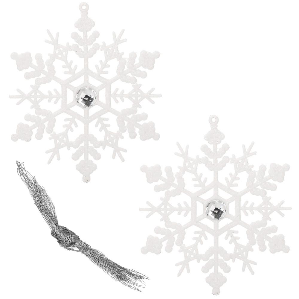 Decoratiune brad fulg de zapada cu cristal, set 2 bucati, 12cm, alb