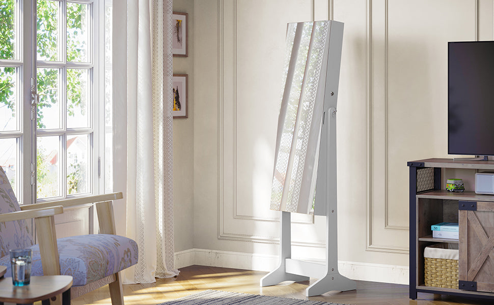 SONGMICS Oglinda de podea cu suport, design fara rama, cu spatiu de depozitare, 41x37x152cm, alb