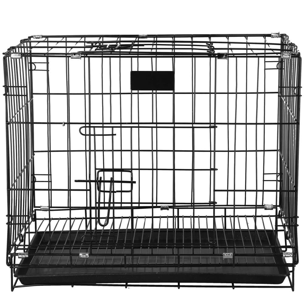 Cusca pentru animale, 2 usi, Pliabila din metal, L, Negru, 60x50x42 cm