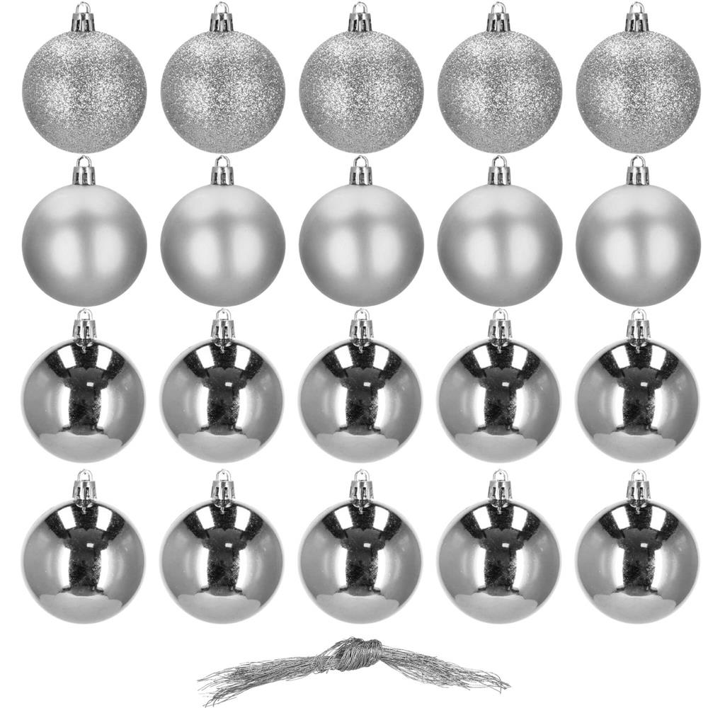 Set globuri de Craciun, 20 bucati, 3 modele, 4cm, argintiu