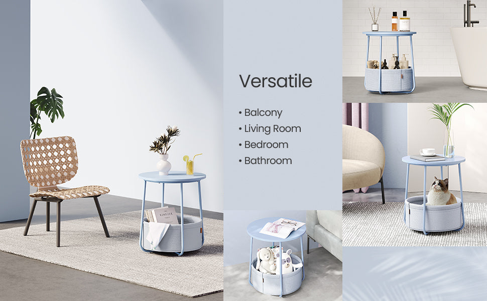 VASAGLE Masuta de cafea rotunda cu cos de stofa, stil modern, 45x50cm, albastru
