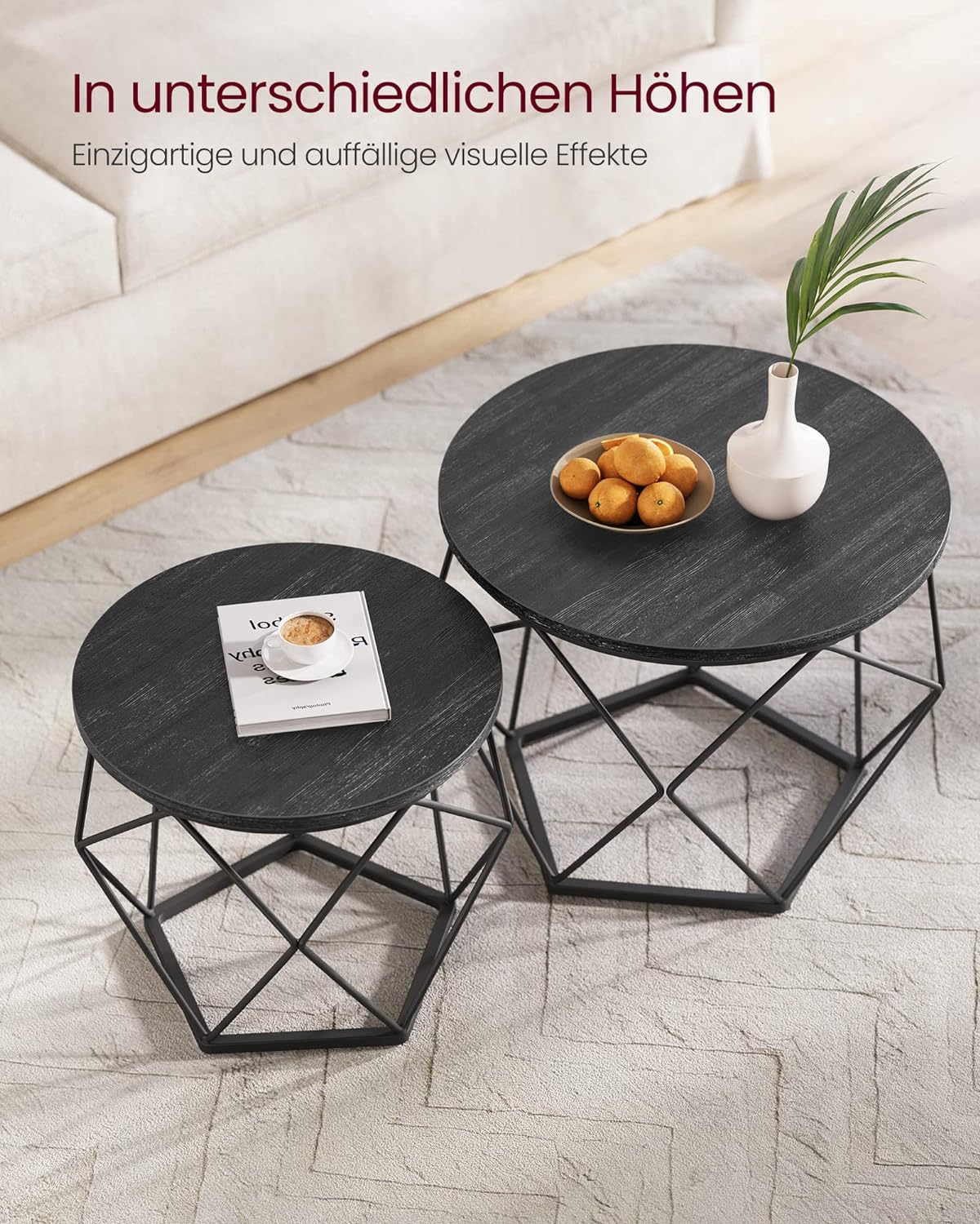 VASAGLE Set de 2 mese de cafea, stil industrial, 50x40cm si 40x36cm, negru