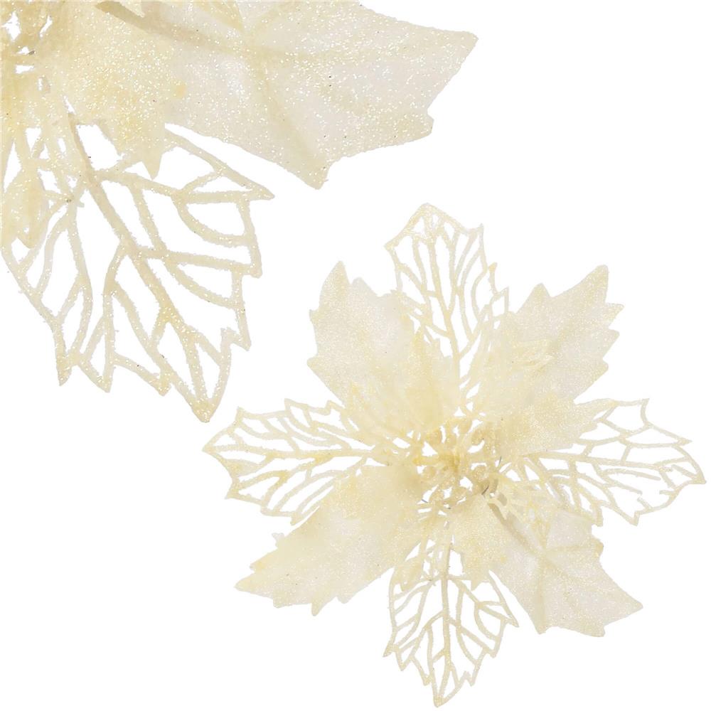 Set 10 ornamente pentru bradul de Craciun, stea Poinsettia, 16cm, crem