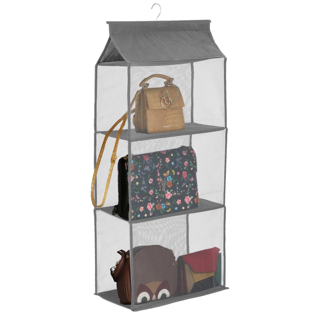 Organizator dulap posete Sersimo, 3 compartimente, textil, gri