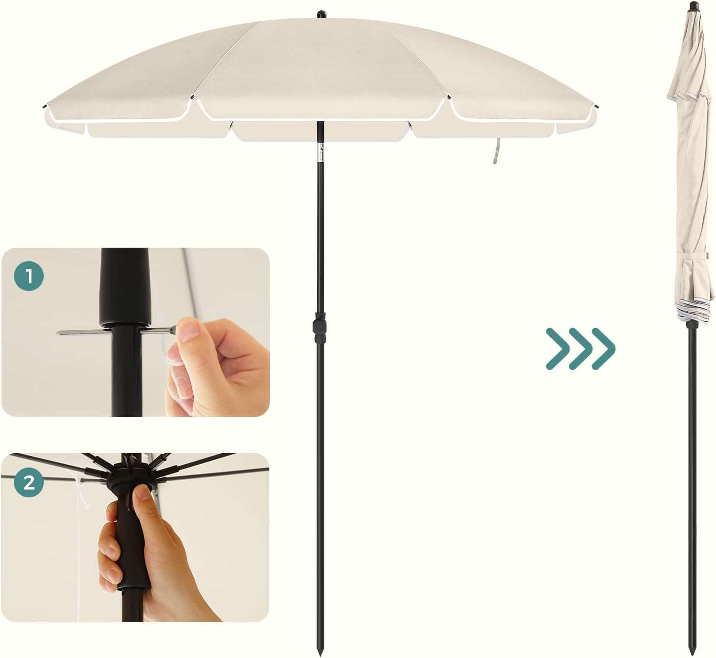 SONGMICS Umbrela terasa gradina sau plaja, cu inclinare, husa, diametru 200cm, bej
