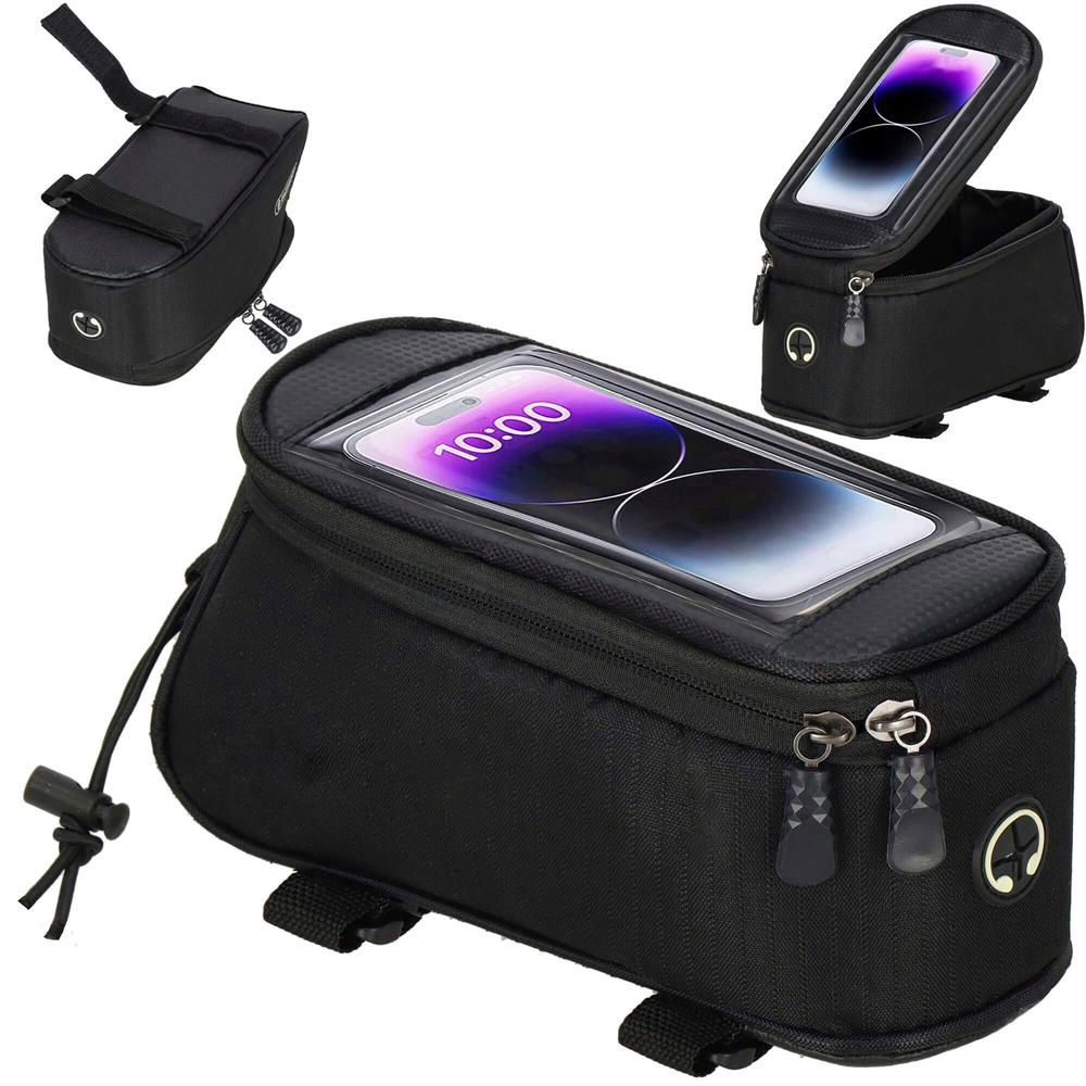 Geanta bicicleta impermeabila, cu buzunar pentru telefon, 19x10x10cm, negru