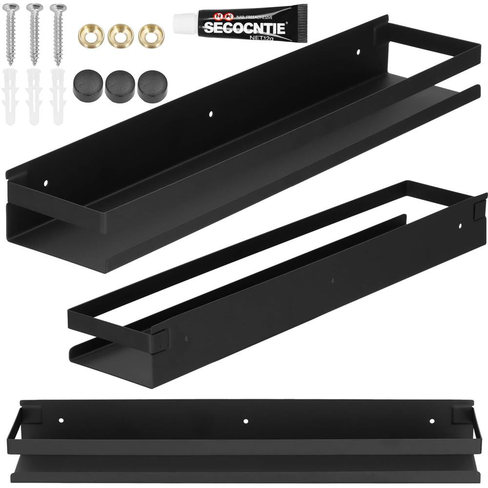 Raft de baie cu 2 sisteme instalare pe perete, aluminiu, 50x10x6cm, negru