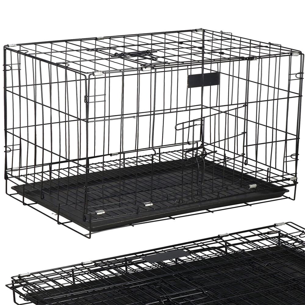 Cusca pentru animale, 2 usi, Pliabila din metal, XL, Negru, 93x67x56 cm