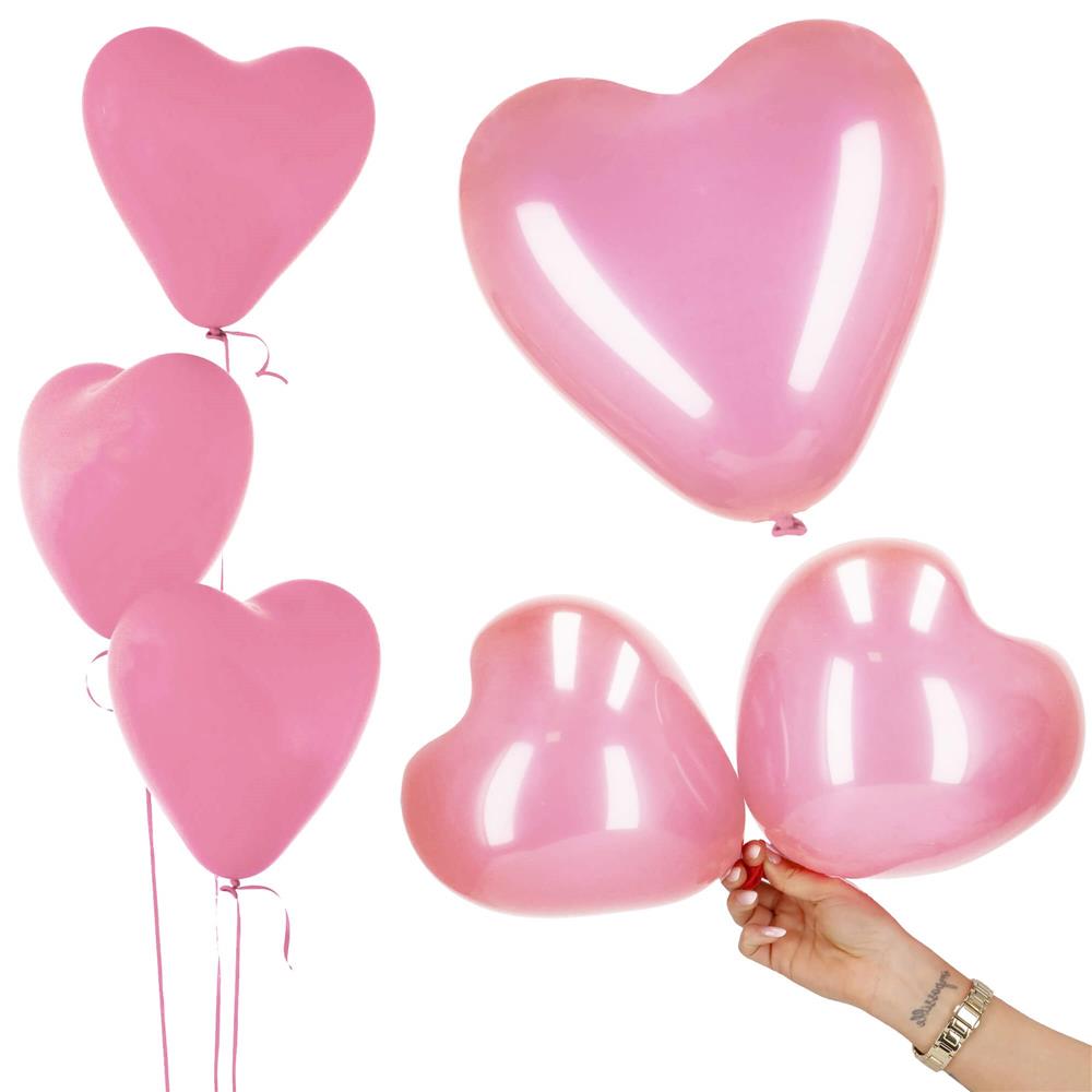 Set 50 baloane pentru petrecere in forma de inima, 30cm, roz