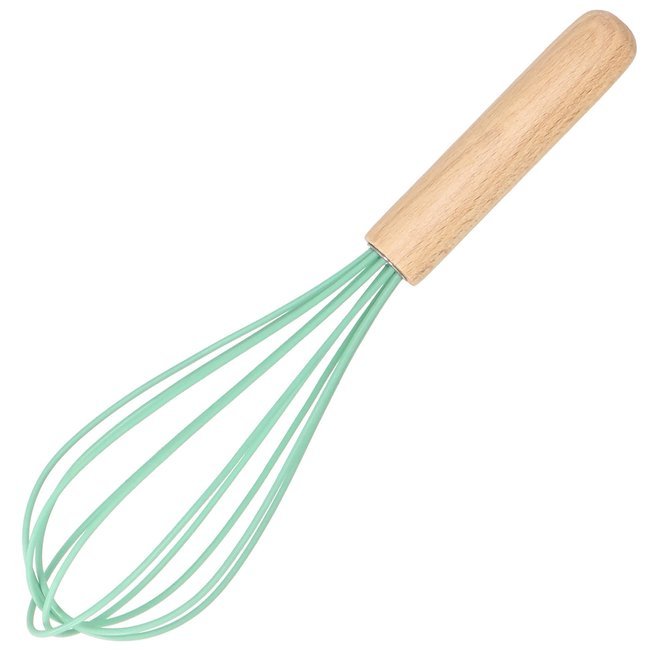Set Sersimo 12 ustensile de bucatarie din silicon termorezistent si maner din bambus, verde