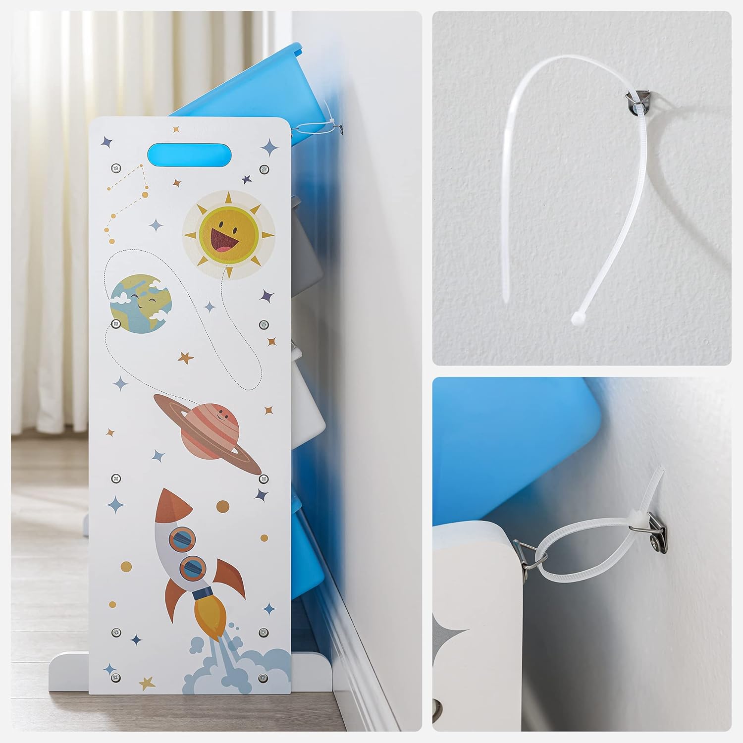 SONGMICS Raft de depozitare jucarii, 16 cutii detasabile din plastic, 89x27x106cm, alb