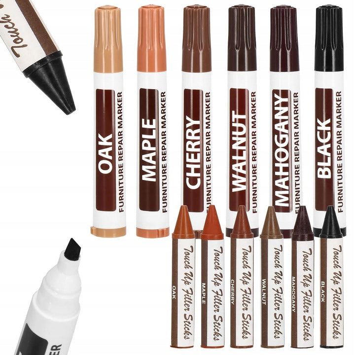 Set 12 markere si creioane de ceara pentru reparatii mobila, multicolor