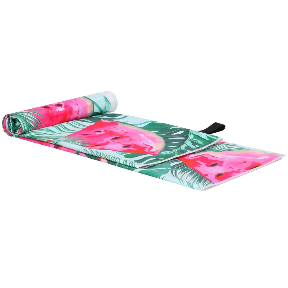 Prosop de plaja cu uscare de rapida, husa de transport, 90x180cm, model pepene verde