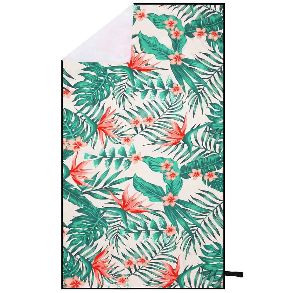 Prosop de plaja cu uscare de rapida, husa de transport, 90x180cm, model floral