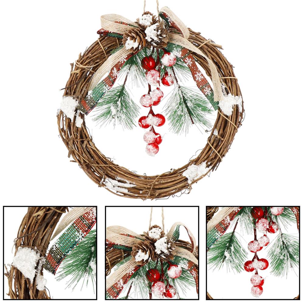 Coronita pentru Craciun, 20 cm, din crengi impletite, cu zapada, maro