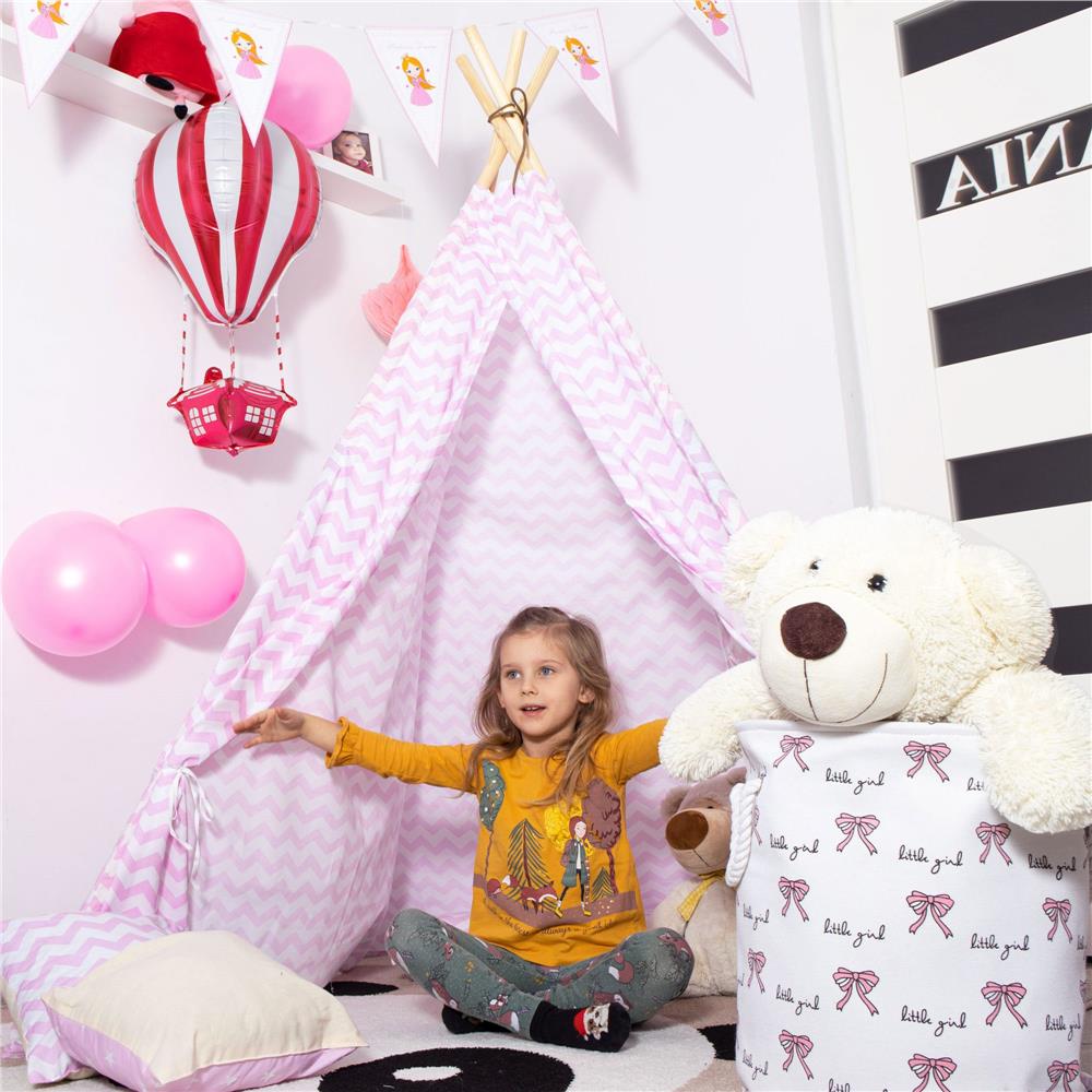 Cort copii Sersimo stil indian Teepee Tent cu fereastra, alb roz zig zag